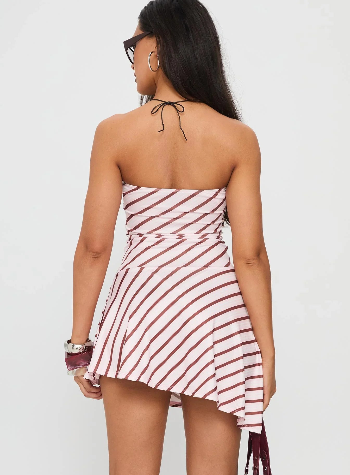 Kagari Dress Diagonal Stripe Pink