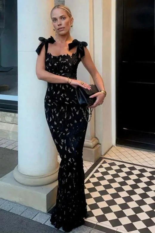 Odette Bodycon Lace Maxi Dress Classic Black