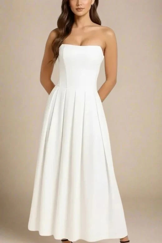 Capri Strapless Midi Dress White Pearl