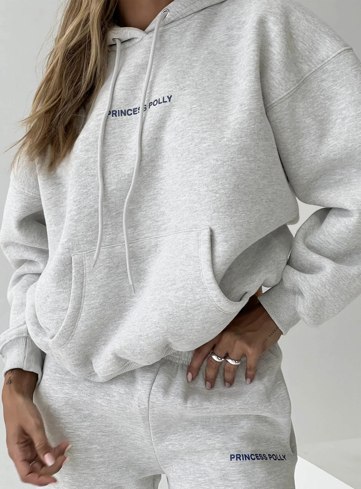 Princess Polly Hooded Sweatshirt Bubble Text Grey Marle Slate