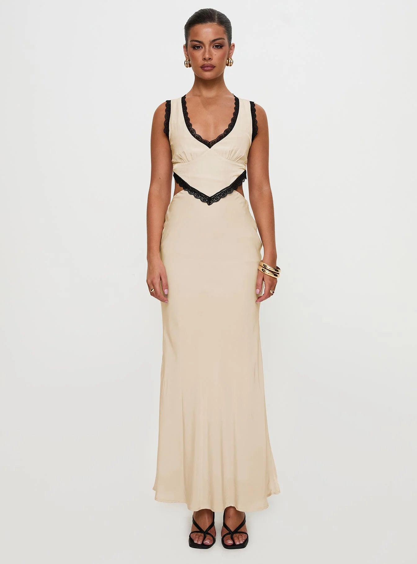 Keila Lace Trim Maxi Dress Cream Black