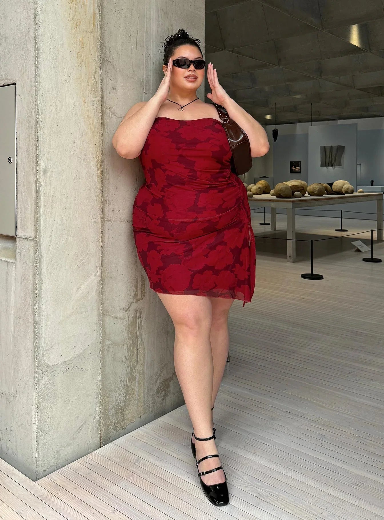 Donelli Mini Dress Burgundy Red Floral Curve