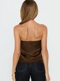 Sheyla Strapless Satin Lace Trim Top Chocolate