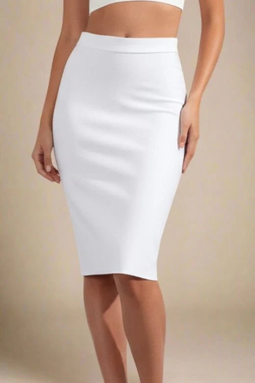 Pencil High Waist Bandage Knee Length Skirt White Pearl