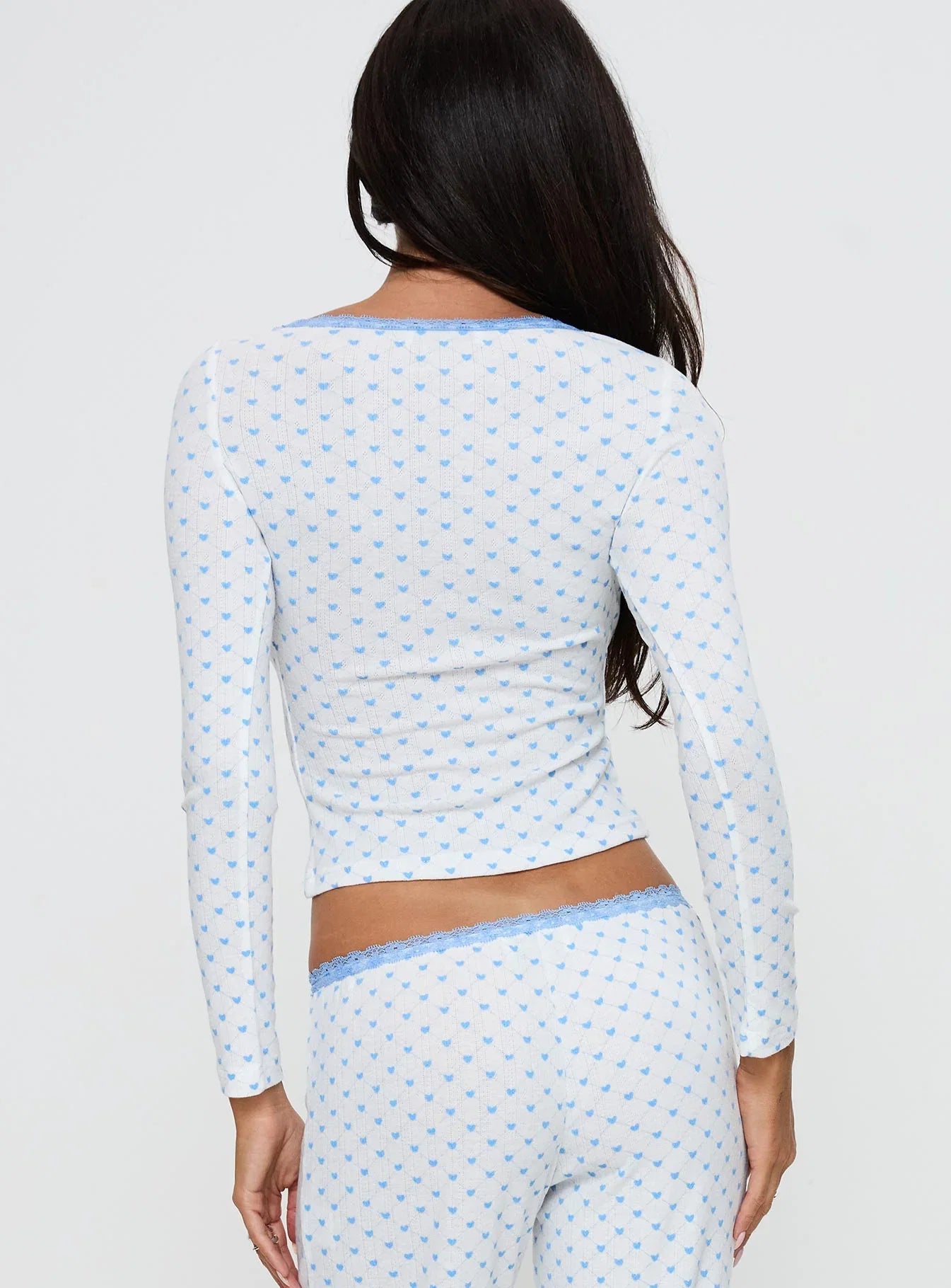Whimsie Long Sleeve Sleep Top Blue White