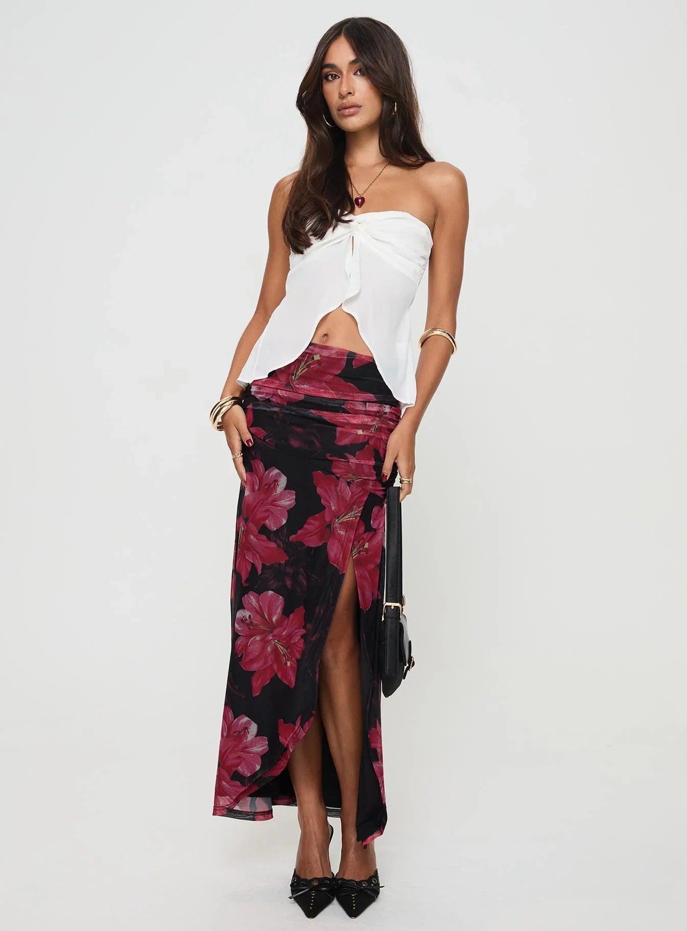 Cooperi Maxi Skirt Black Red Floral
