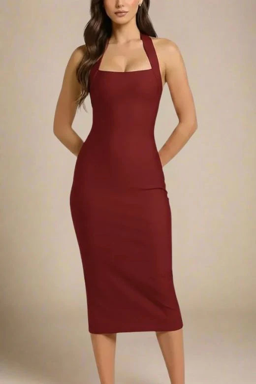 Raya Bodycon Midi Dress Red Wine