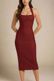 Raya Bodycon Midi Dress Red Wine