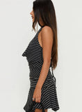 Dyana Cowl Neck Top Grey Black Stripe