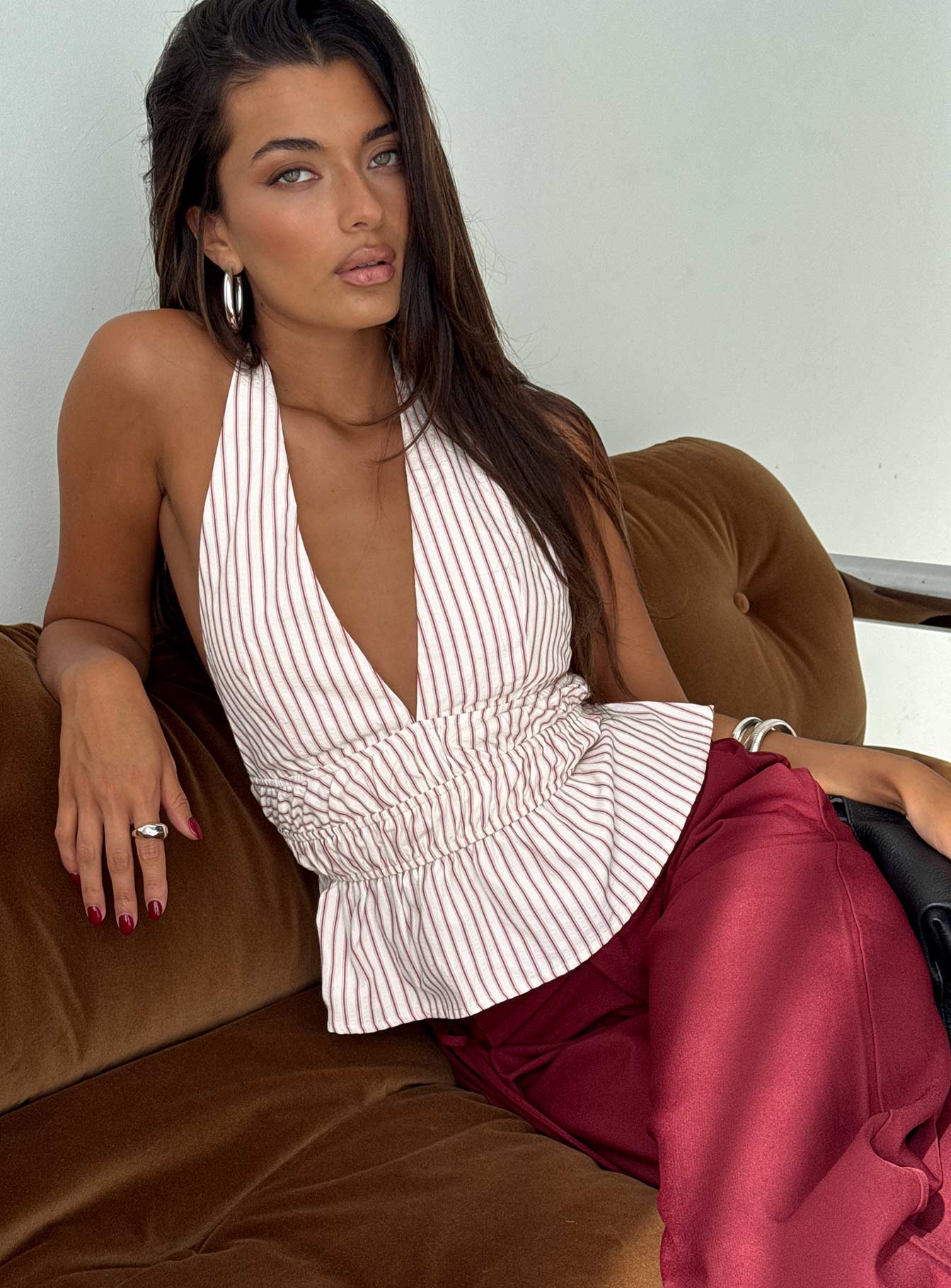 Perpetua Halter Neck Top Red / White Stripe