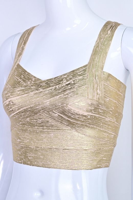 Jay Bandage Leather Crop Top Gold