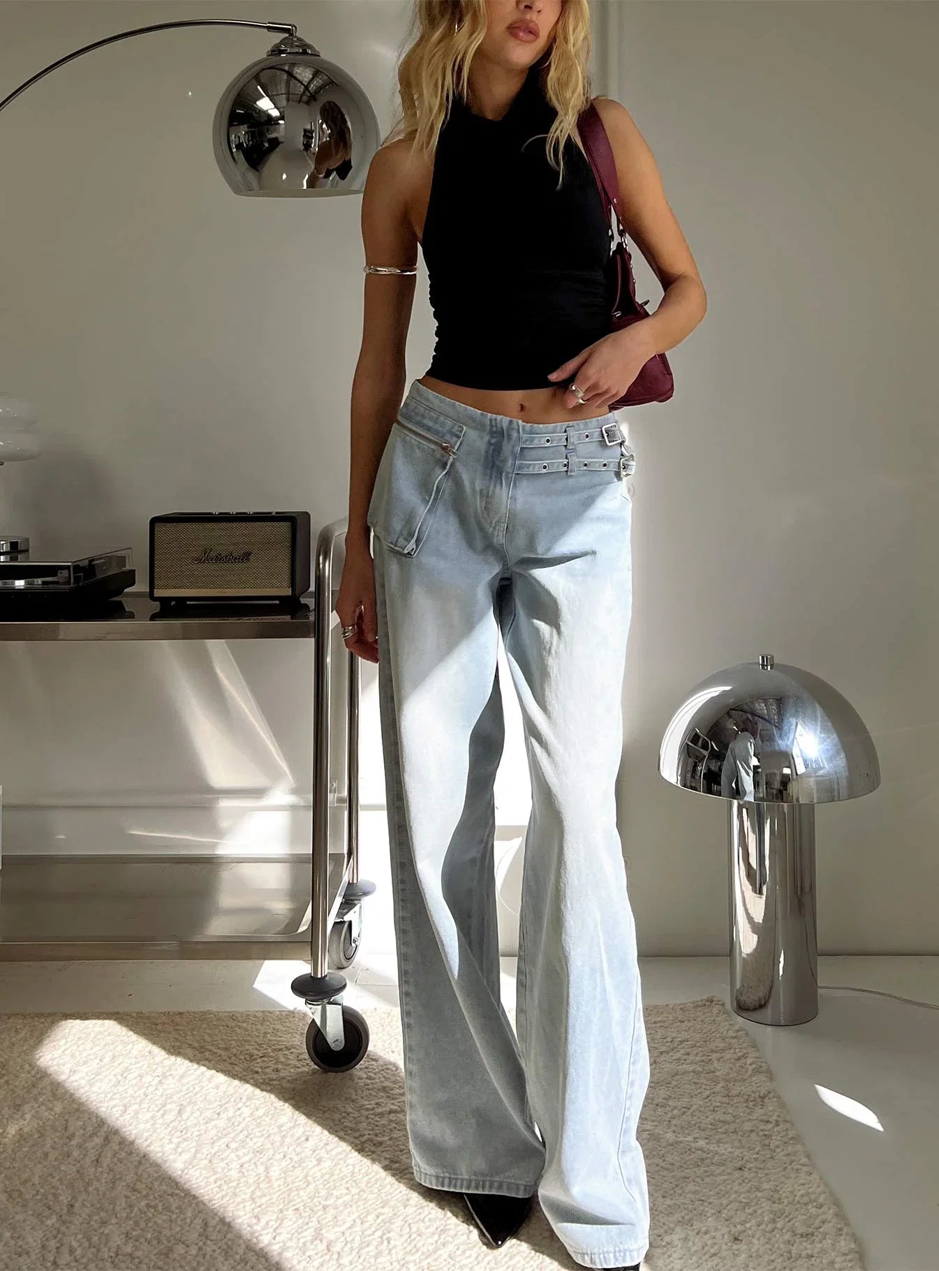 Paltrow Mid Rise Wide Leg Cargo Jeans Black