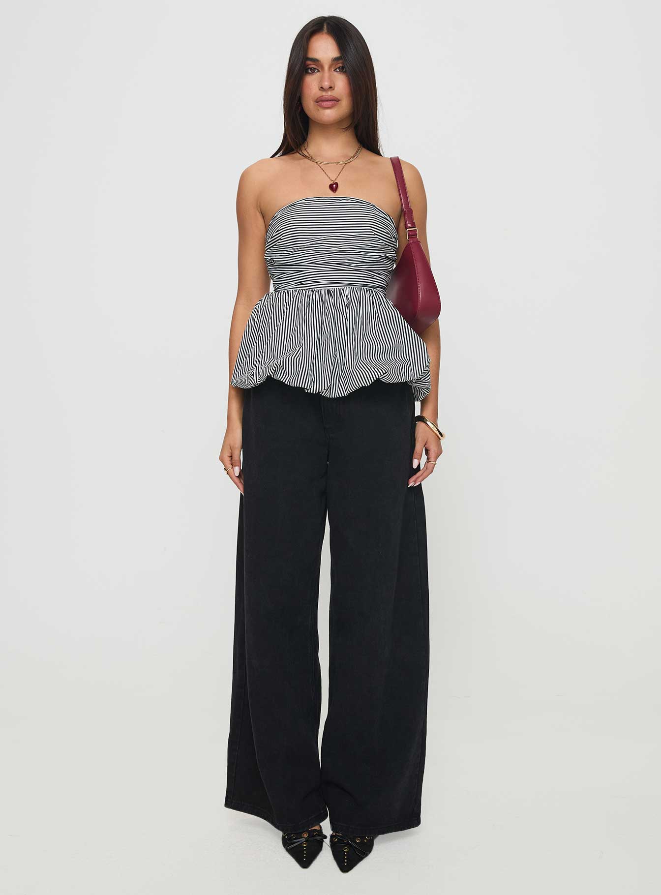 Selenea Bubble Hem Top Black White