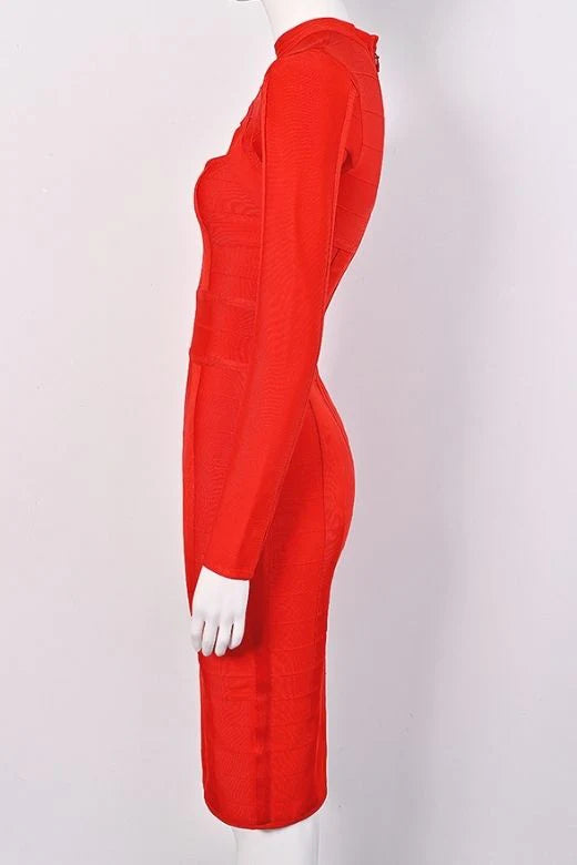 Brooke Long Sleeve Bandage Midi Dress Lipstick Red