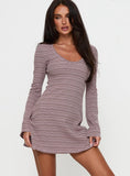 Best Interest Long Sleeve Mini Dress Pink Brown