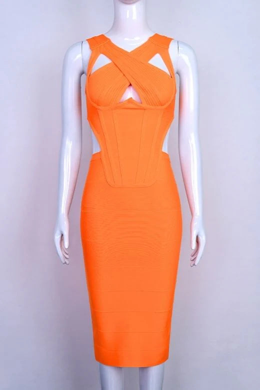 Sasha Bandage Midi Dress Apricot Orange