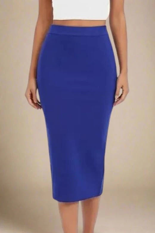 Pencil High Waist Bandage Midi Skirt Navy Blue