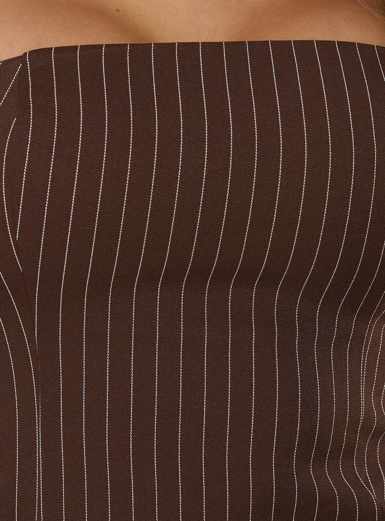 Mikena Strapless Belt Mini Dress Brown Pinstripe