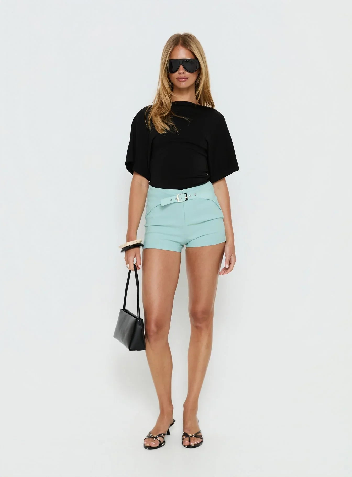 Viridian Belted Micro Shorts Blue