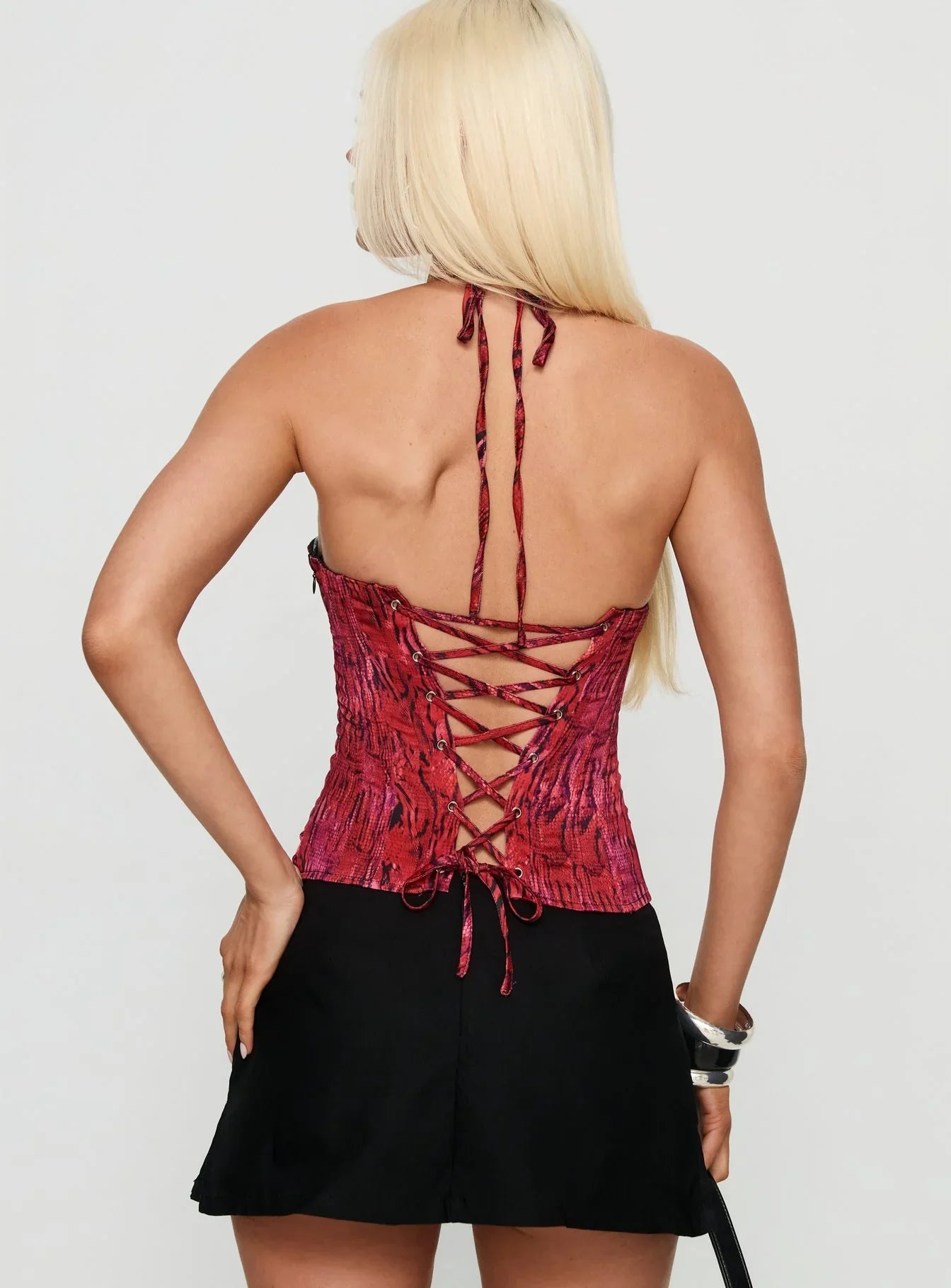 Joylene Lace Up Corset Red Black