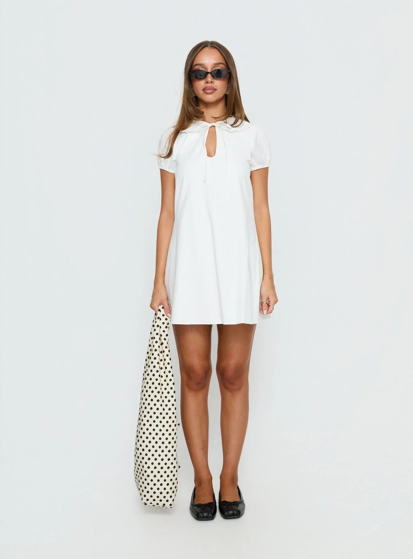 You've Got Mail Lace Trim Keyhole Mini Dress White