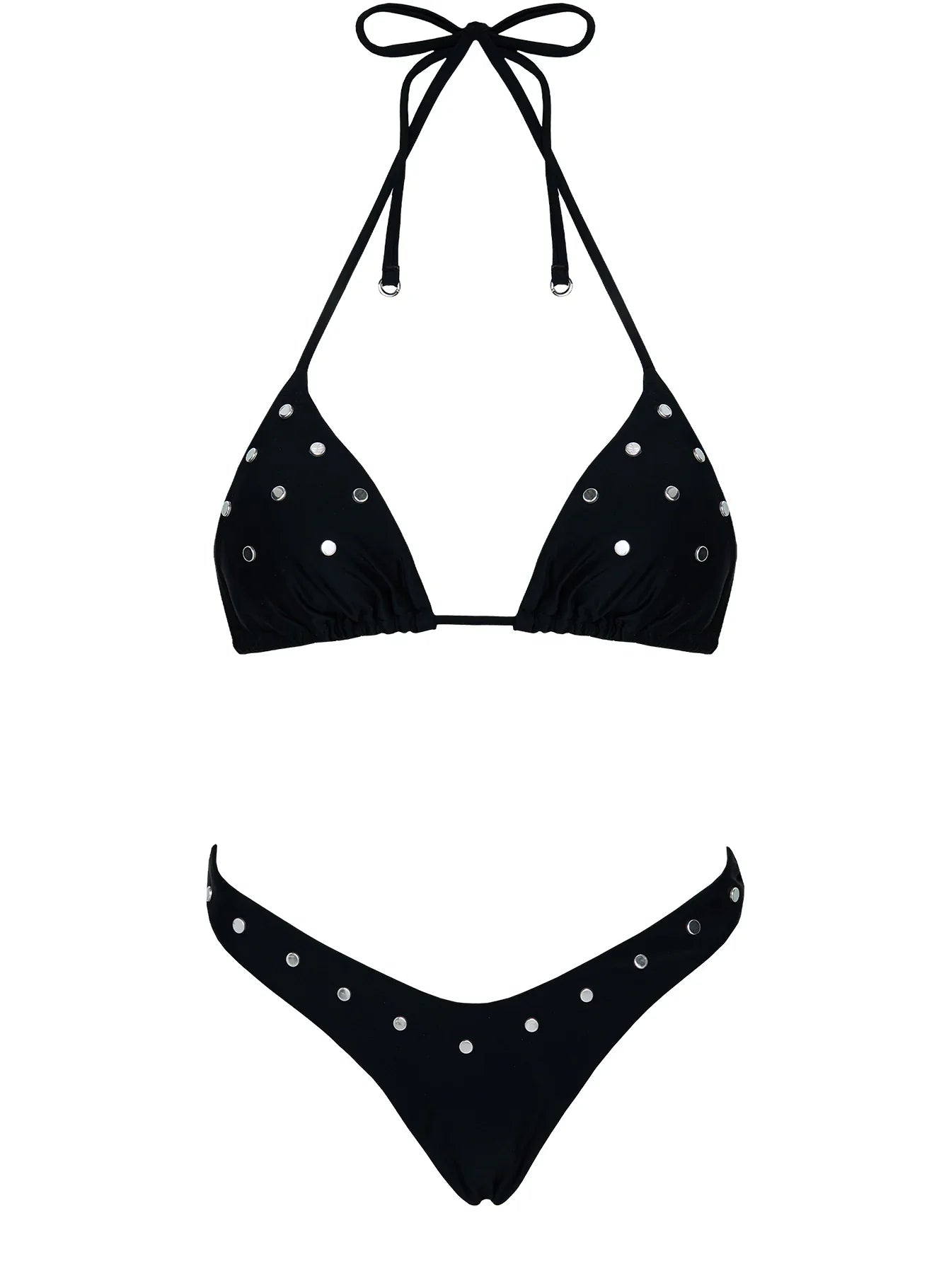 Ellie High Cut Studded Bikini Bottoms Black
