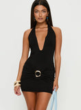 Margeaux Plunge Hardware Mini Dress Black