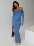 Mariska Long Sleeve Rib Maxi Dress Blue