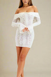 Rose Long Sleeve Bodycon Mini Dress White Pearl Sale