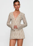 The Good Life Mini Dress Brown / White Stripe