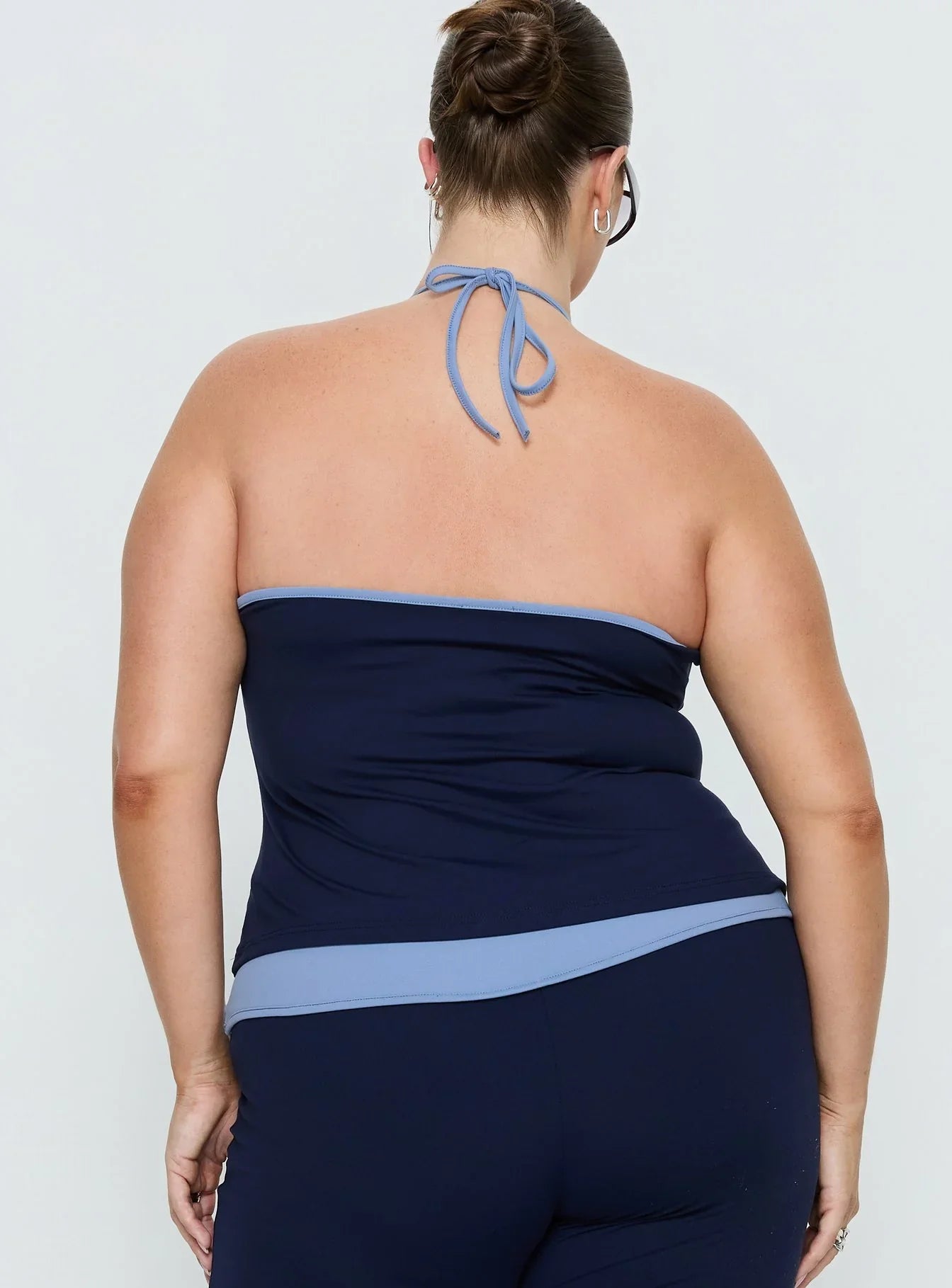 Kobee Jersey Halter Top Navy Light Blue Curve