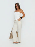 Around The Clock Button Detail Mid Rise Wide Leg Pants Cream