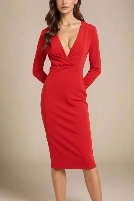 Blaire Long Sleeve Bandage Dress Lipstick Red