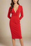 Blaire Long Sleeve Bandage Dress Lipstick Red