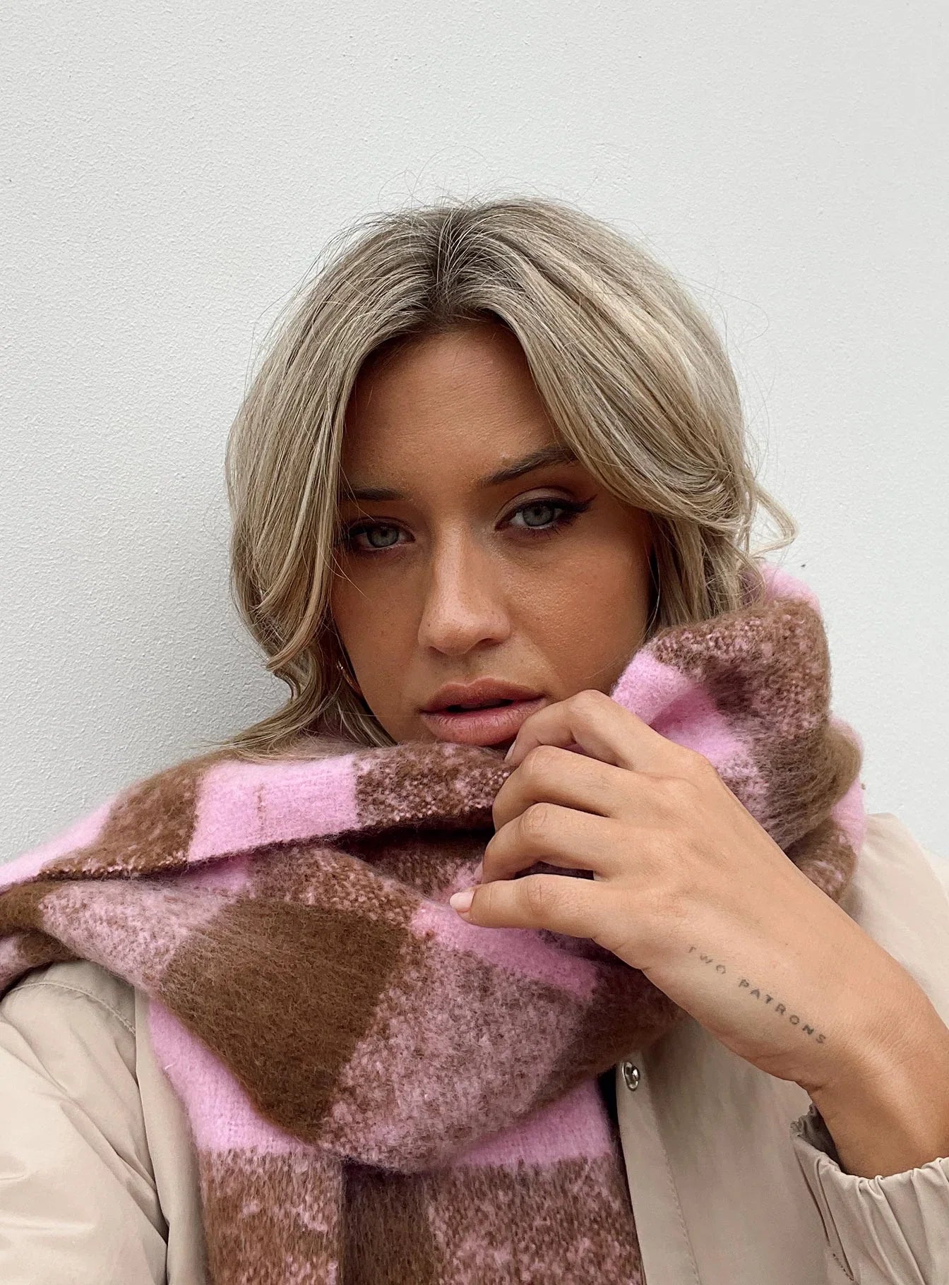 Piero Check Scarf Pink Brown