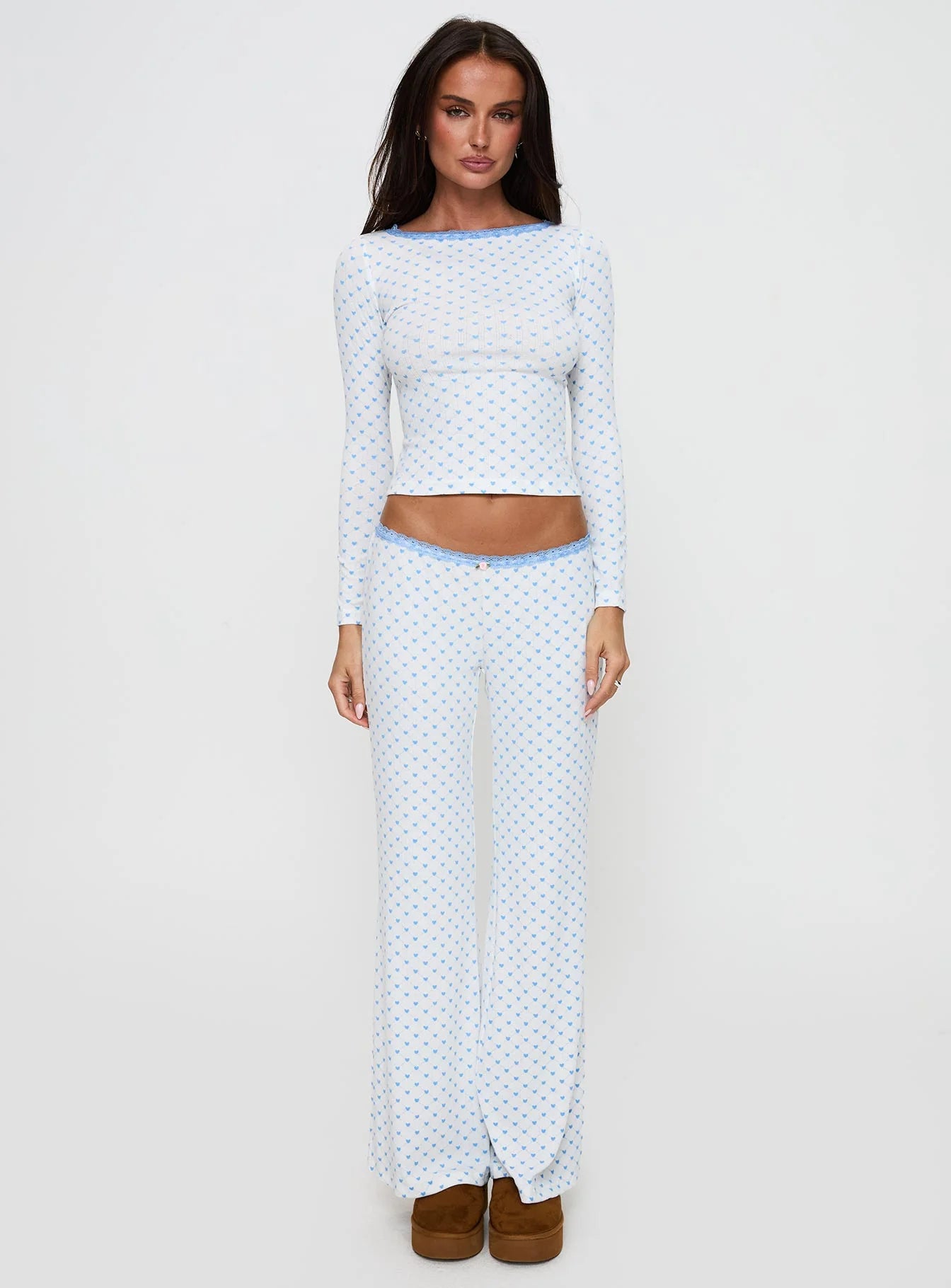 Whimsie Long Sleeve Sleep Top Blue White