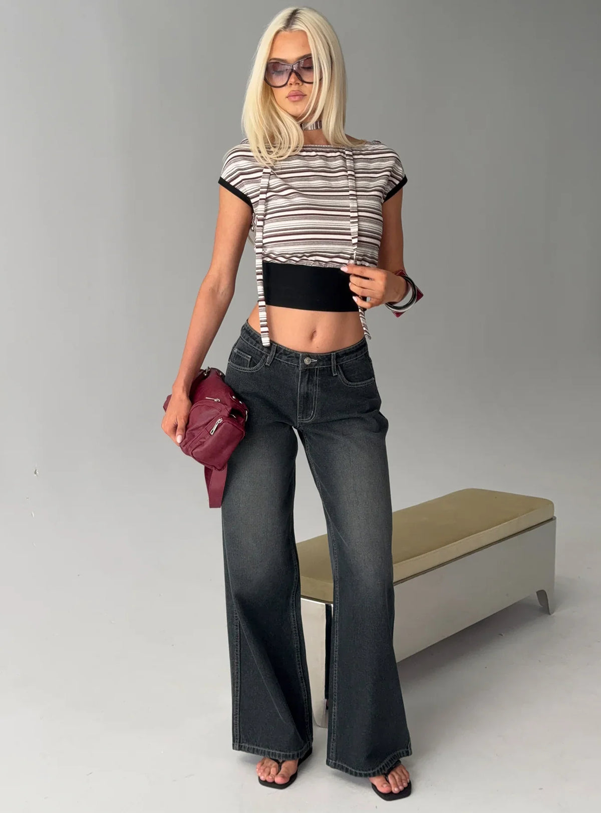 Ramos Low Rise Wide Leg Jeans Dark Grey Wash