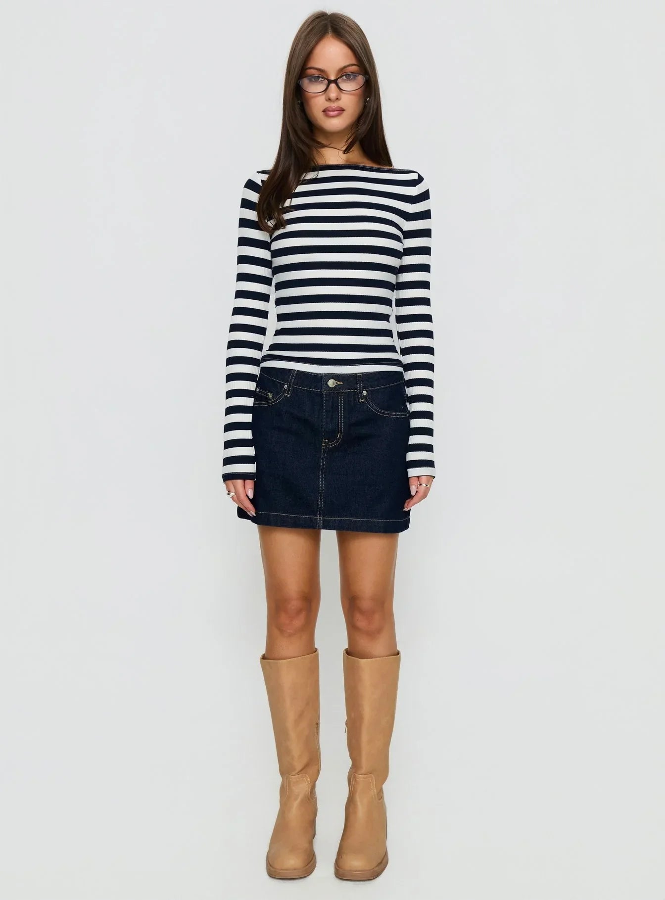 Nickei Denim Mini Skirt Raw Dark Wash