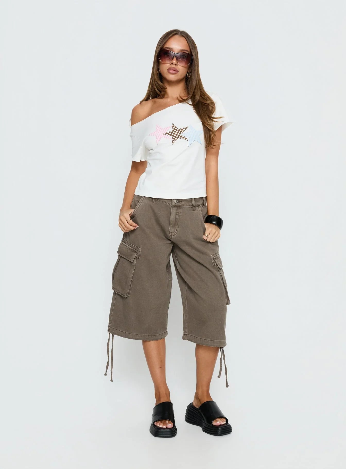 Starry Girl Loose Graphic Top White
