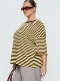 Settle Down Short Sleeve Top Yellow / Brown Stripe Curve