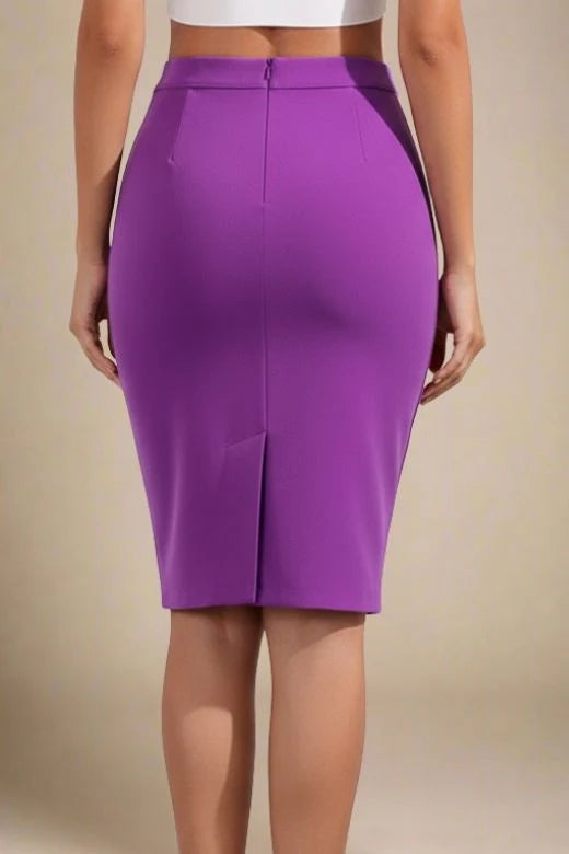 Pencil High Waist Bandage Knee Length Skirt Plum Purple