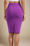 Pencil High Waist Bandage Knee Length Skirt Plum Purple