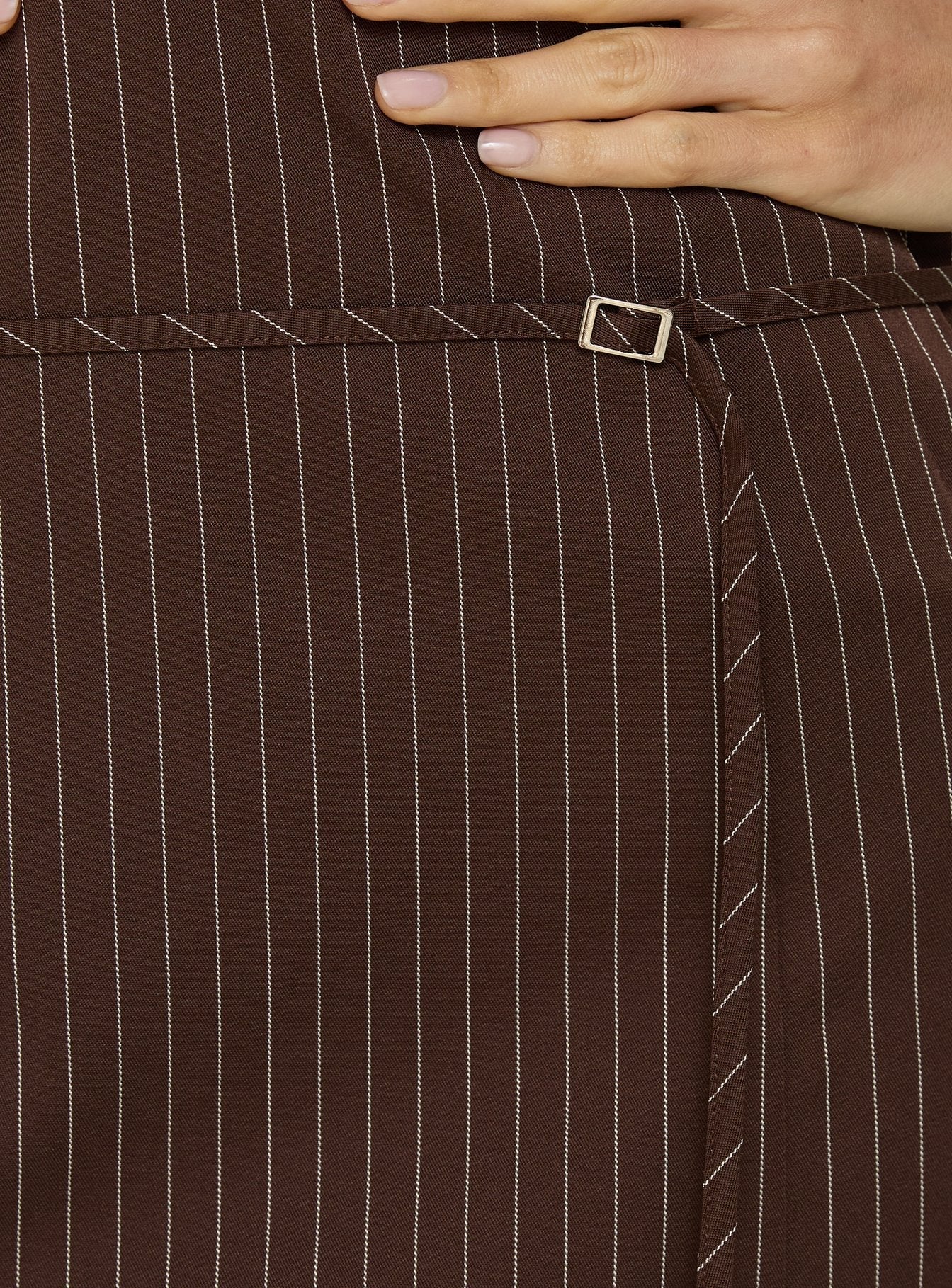 Mikena Strapless Belt Mini Dress Brown Pinstripe