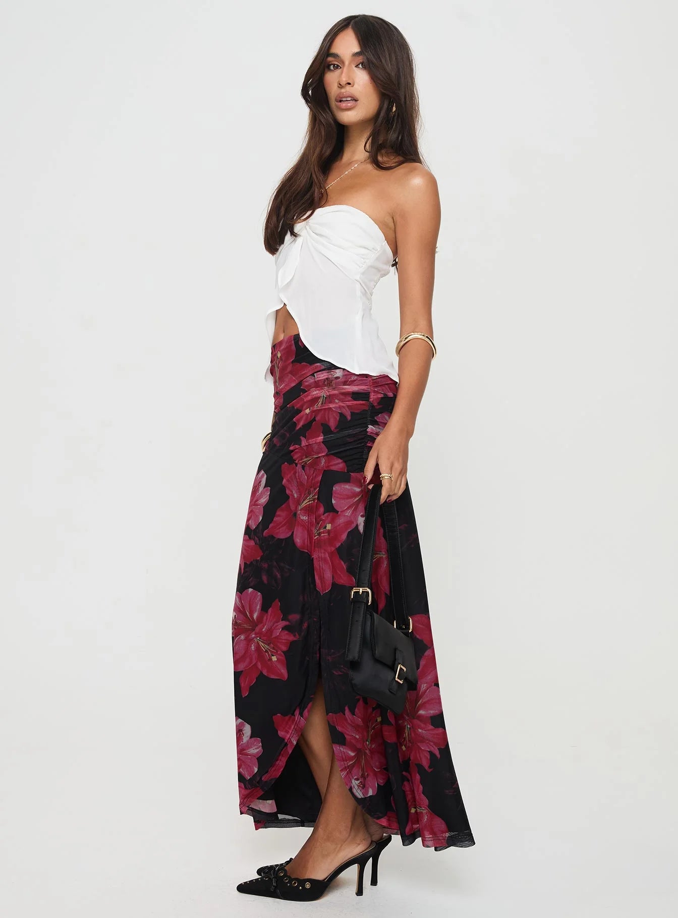 Cooperi Maxi Skirt Black Red Floral
