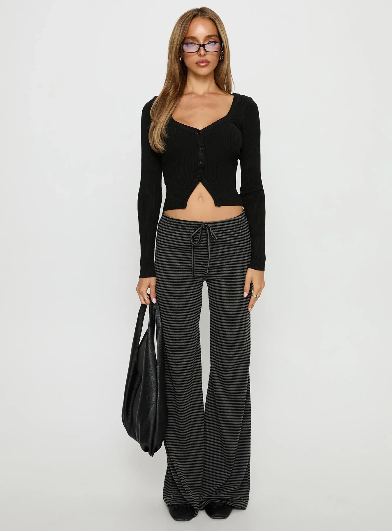 Alfreda Jersey Pants Grey Black Stripe