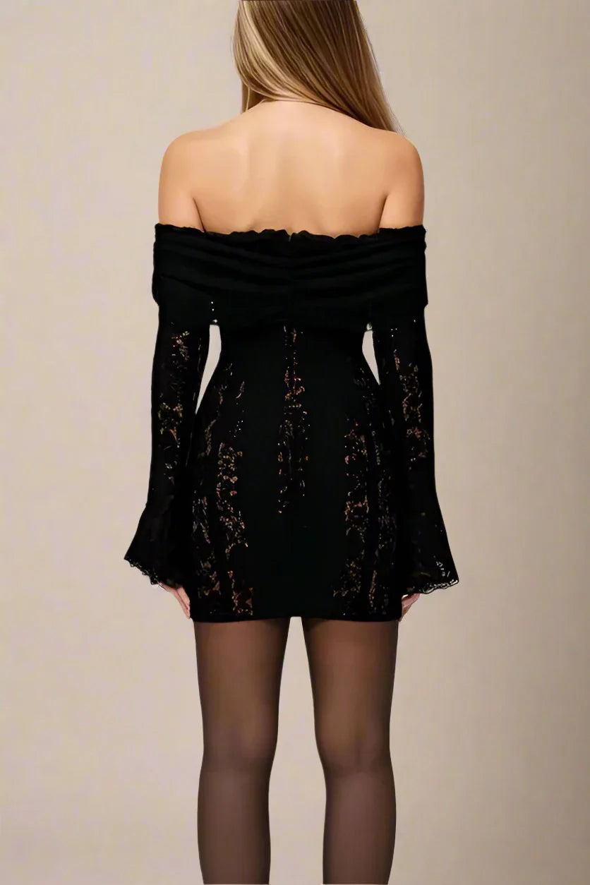 Rose Long Sleeve Bodycon Mini Dress Classic Black Sale