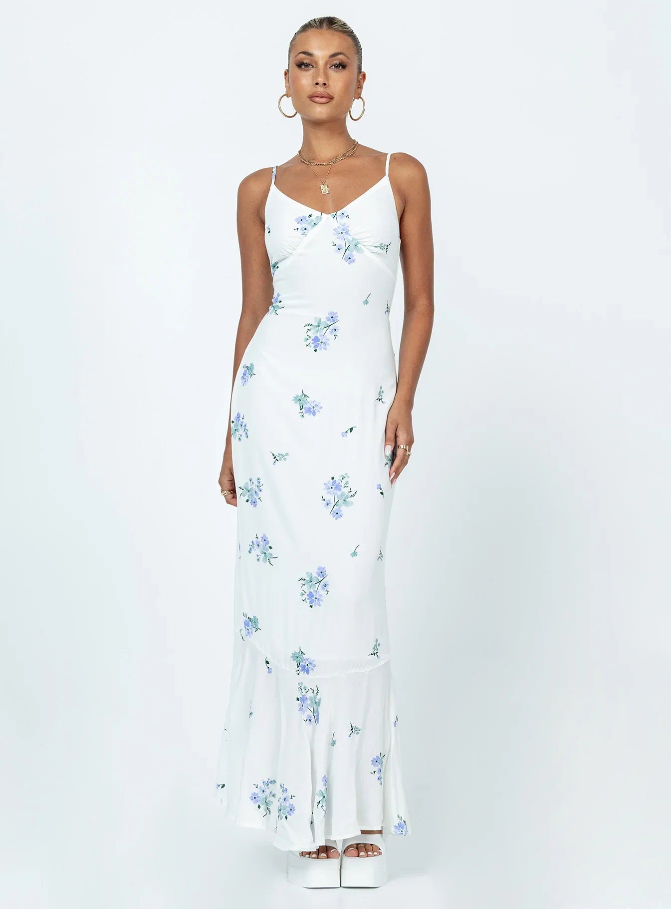 Sing Along Maxi Dress White Blue