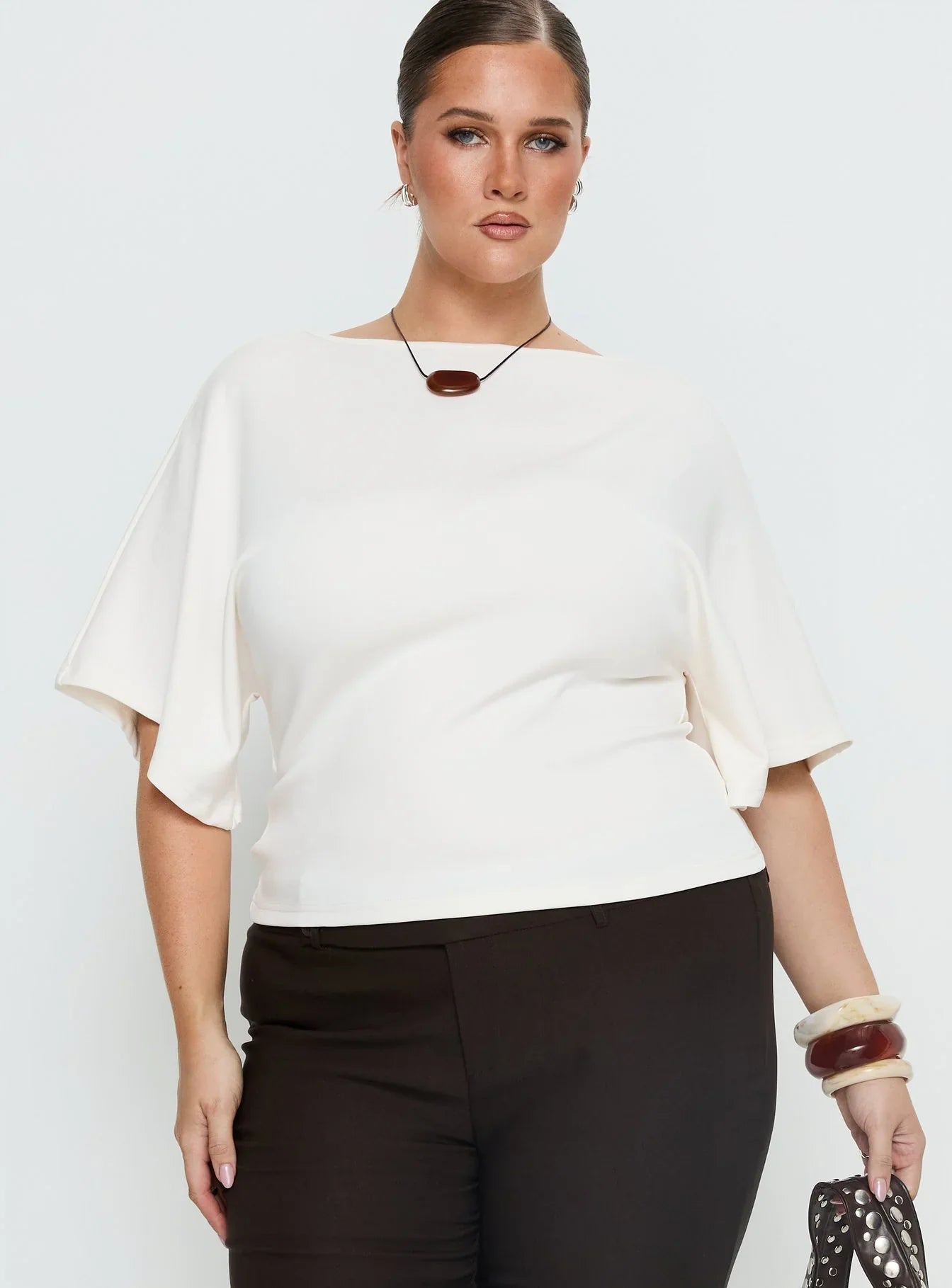 Arazia Cinched Short Sleeve Top White Curve