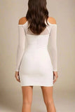 Dovie Long Sleeve Bandage Mini Dress White Pearl