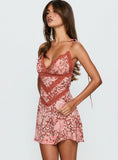 Orithia Lace Trim Playsuit Red / Pink Leopard